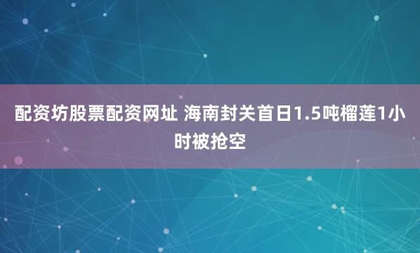 配资坊股票配资网址 海南封关首日1.5吨榴莲1小时被抢空